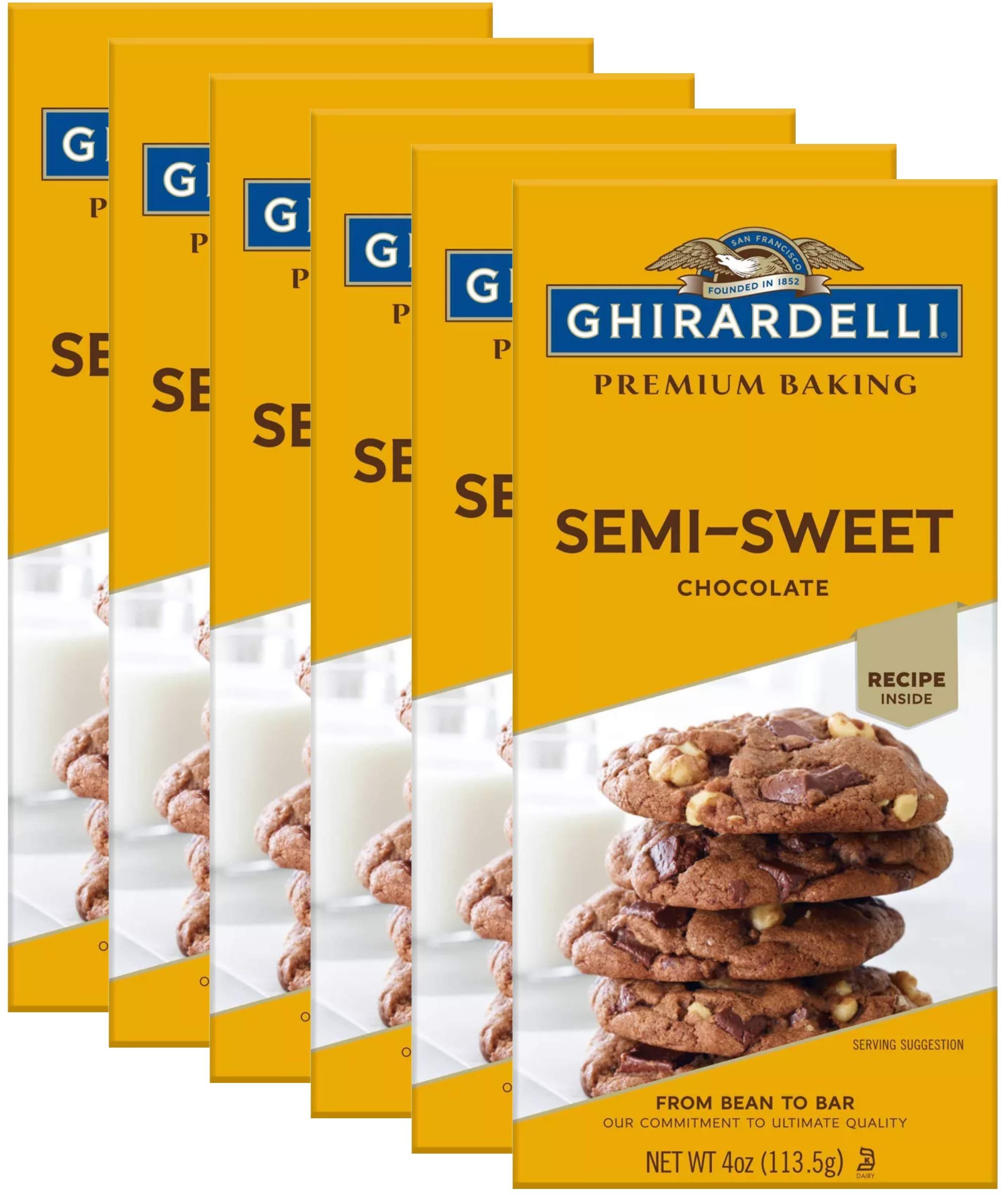 Ghirardelli Semi-Sweet Chocolate Baking Bar 4-Ounce Bars (Pack of 6)